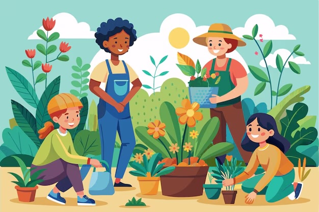 Four developers tending a software garden together